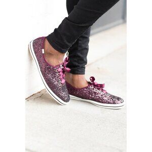 Keds x Kate Spade Burgundy Wine Glitter Champion Satin Laces Dressy Sneakers 7